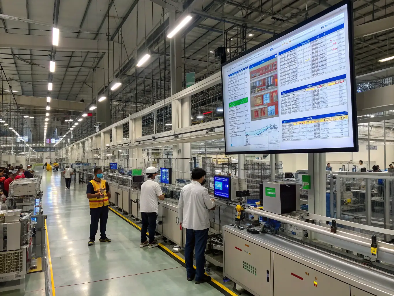 A manufacturing plant with robotic arms assembling products, representing the application of AI in optimizing production processes.