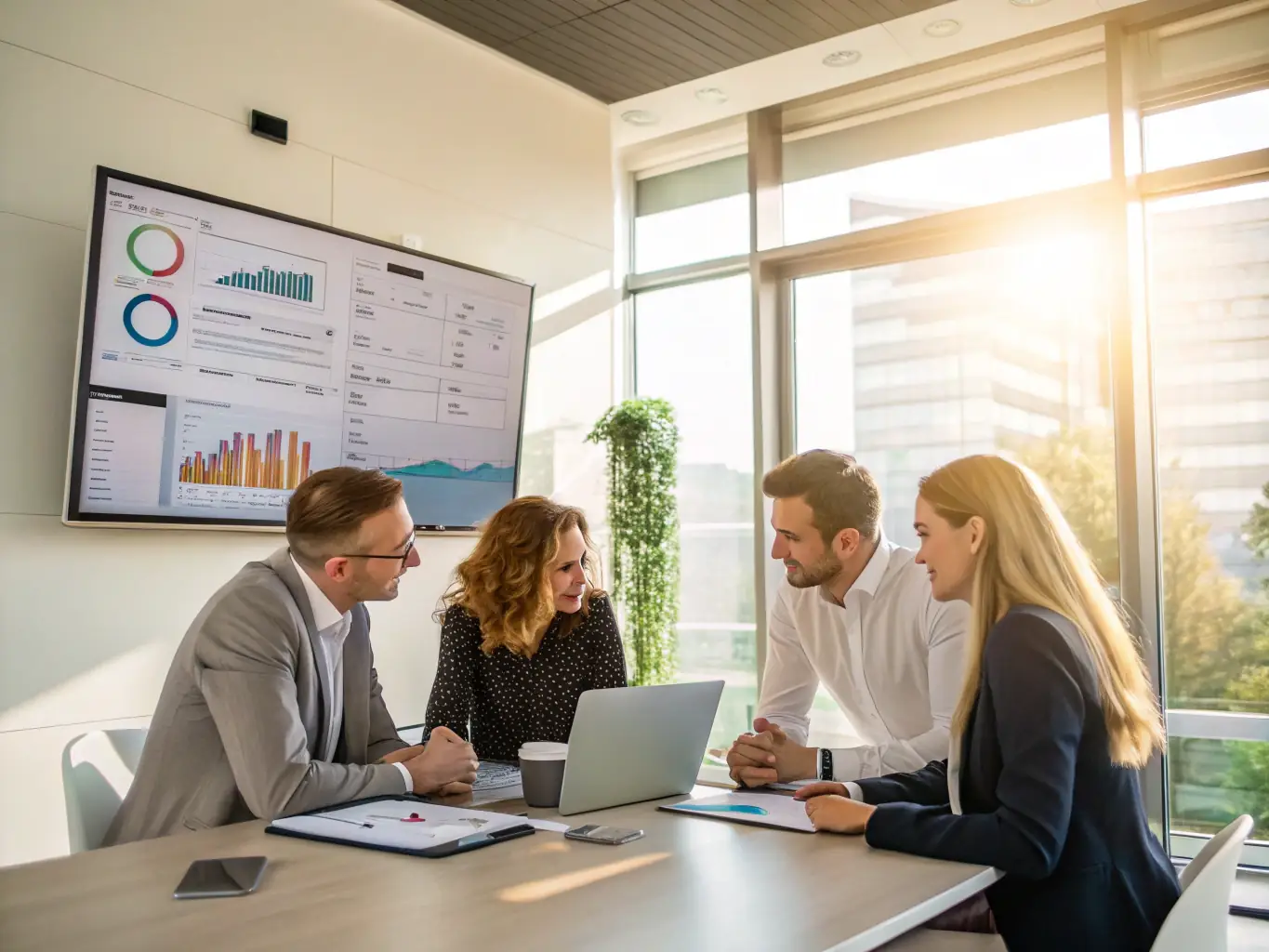 A professional team collaborating in a modern office space, brainstorming innovative AI solutions on a whiteboard, symbolizing expertise and collaboration.